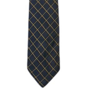VINTAGE Polo Ralph Lauren Navy Silk Tie with Gold Windowpane with Neiman Markus